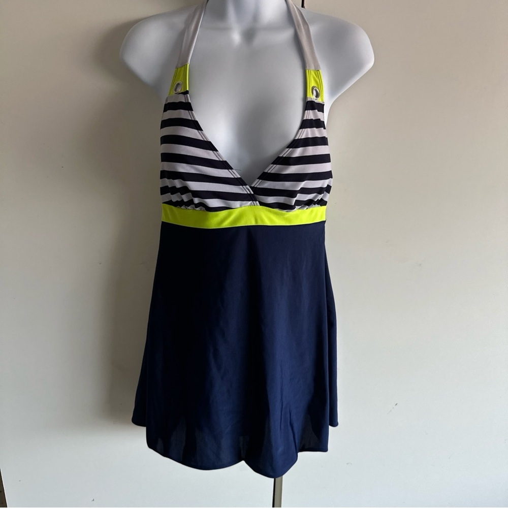 Chic Striped Halter Swim Dress